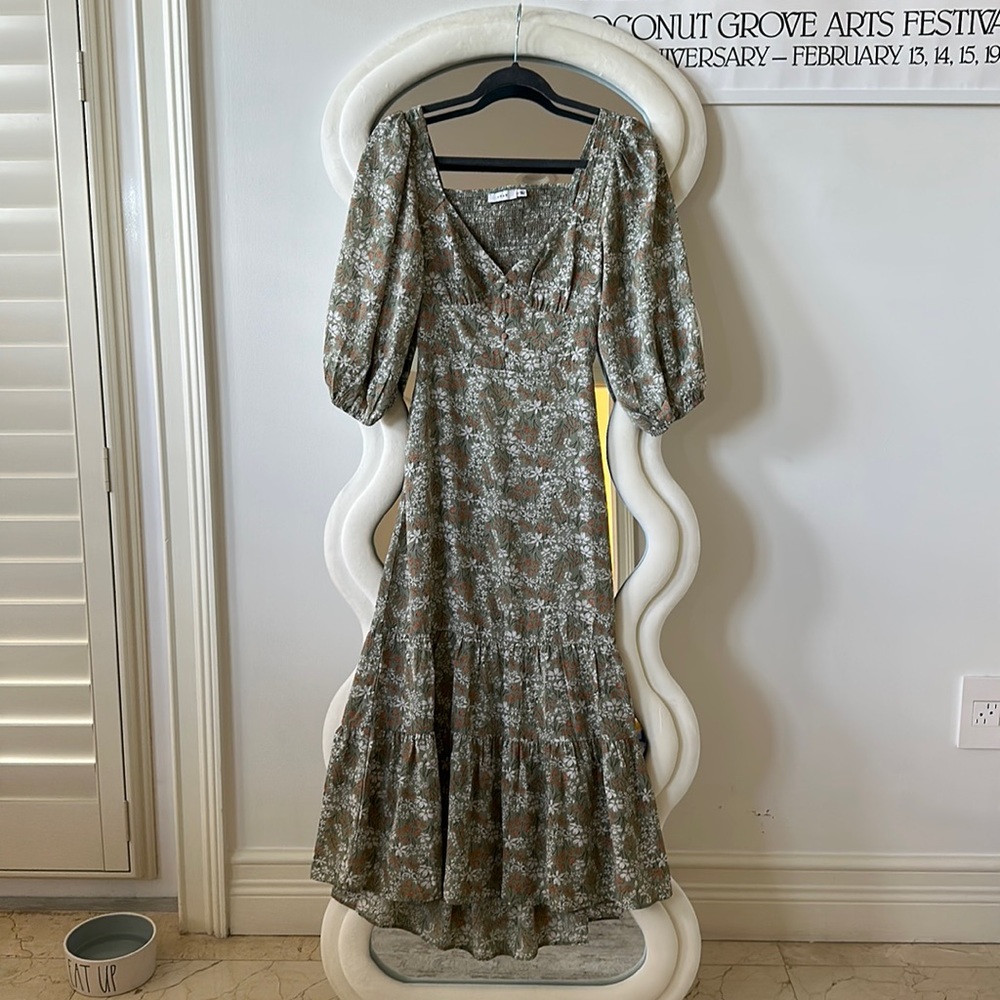 LUSH sage green floral print maxi dress